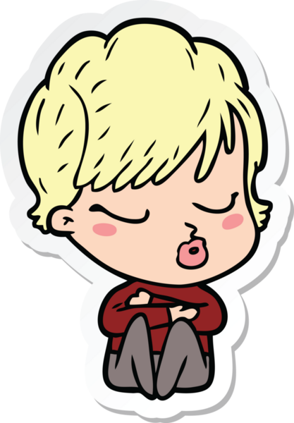 Bir insan tarafından çizilmiş, gözleri kapalı bir karikatür kadının çıkartması.