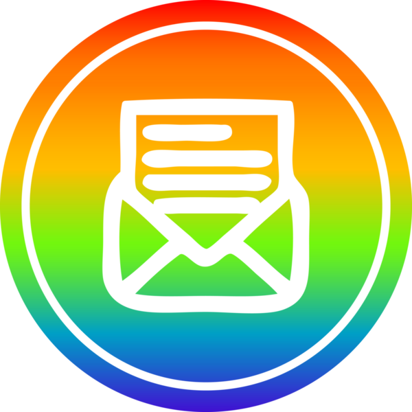 bir insan tarafından çizilmiş gökkuşağı gradyanı olan zarf harfli dairesel simge