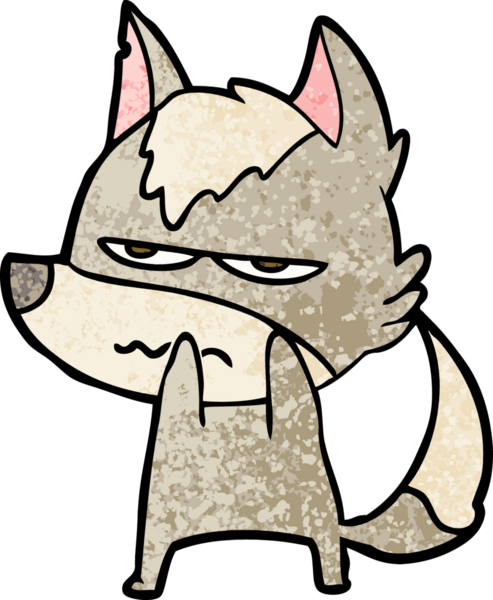 Bir insan tarafından çizilmiş rahatsız kurt çizgi filmi.