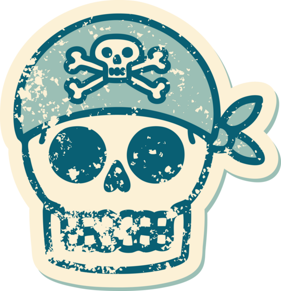 Bir insan tarafından çizilmiş korsan kafatasının sembolik dövmesi.