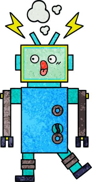 Bir insan tarafından çizilmiş bir robotun retro grunge dokusu