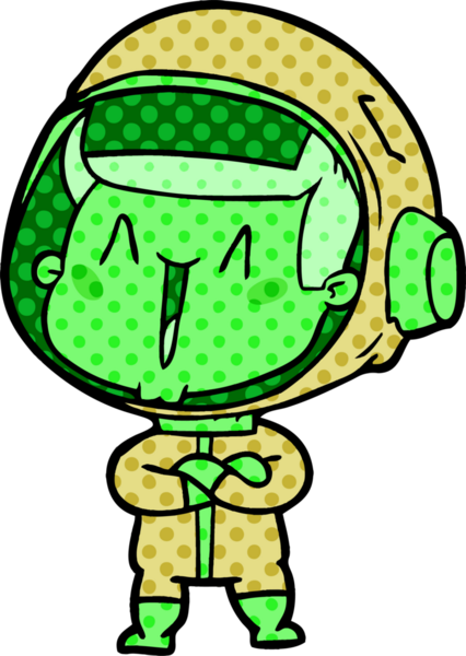 Bir insan tarafından çizilmiş mutlu astronot çizgi filmi.