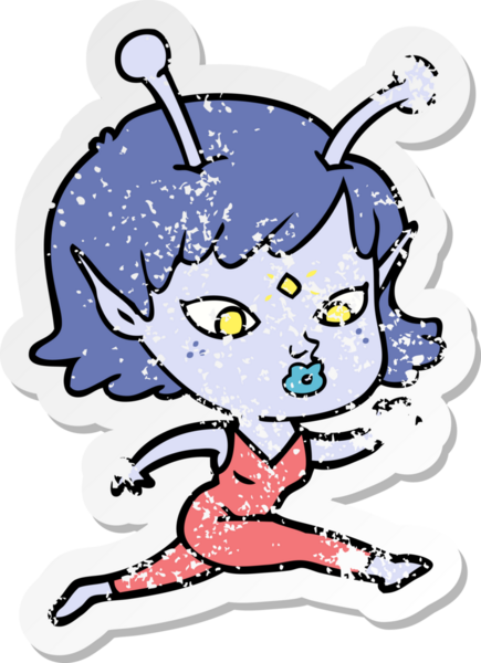 Bir insan tarafından çizilmiş güzel bir uzaylı kızın sıkıntılı çıkartması.