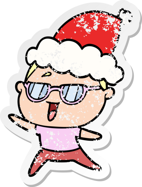 Bir insan tarafından çizilmiş Noel Baba şapkası takan mutlu bir kadının el çizimi çıkartması.