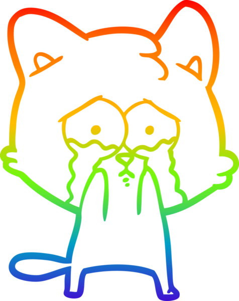 Gökkuşağı gradyan çizgi çizimi bir insan tarafından çizilmiş ağlayan bir kedi