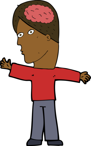 Bir insan tarafından çizilmiş beyni olan çizgi film adamı.