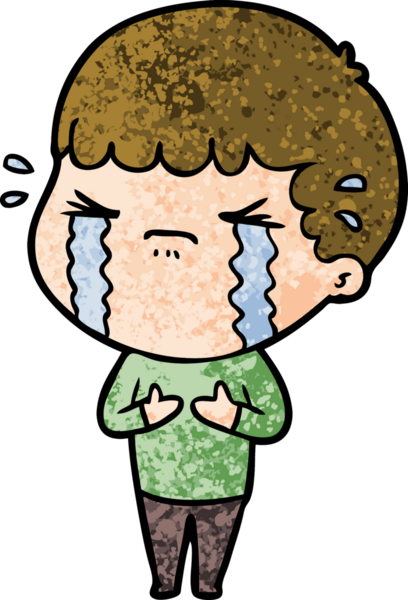 Bir insan tarafından çizilmiş ağlayan çizgi film adamı.