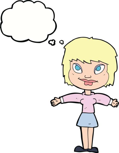 Bir insan tarafından çizilmiş düşünce baloncuğu ile açık amrs çizgi film kadını