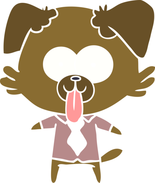 Düz renkli çizgi film köpeğinin dili bir insan tarafından çizilmiş.