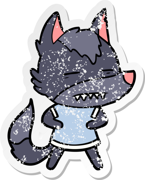 Bir insan tarafından çizilmiş dişleri gösteren bir karikatür kurdunun sıkıntılı çıkartması.