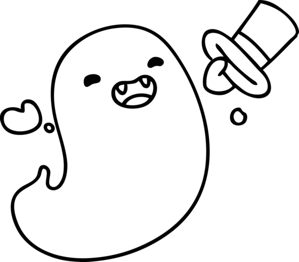 Bir insan tarafından çizilmiş silindir şapkalı mutlu bir cadılar bayramı hayaletinin çizgi karalaması