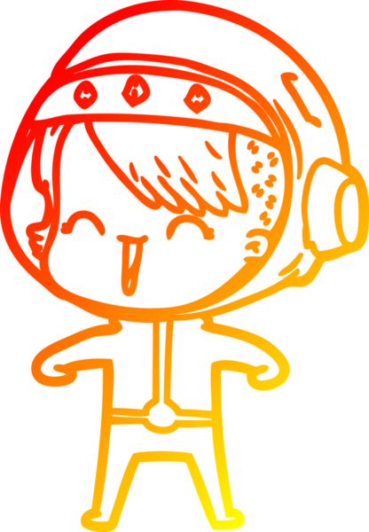 Bir insan tarafından çizilmiş mutlu bir uzay kızının sıcak çizgi çizimi