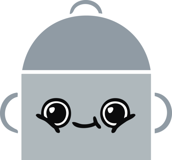 Bir insan tarafından çizilmiş yemek tenceresinin düz renkli retro karikatürü