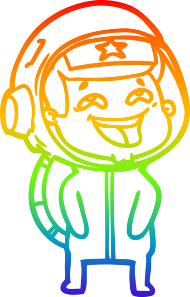 Gökkuşağı gradyan çizgi çizimi Bir insan tarafından çizilmiş gülen astronot