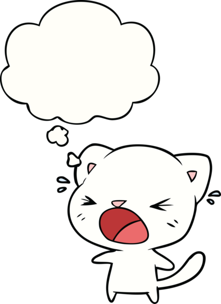 Bir insan tarafından çizilmiş düşünce balonuyla ağlayan çizgi film kedisi.