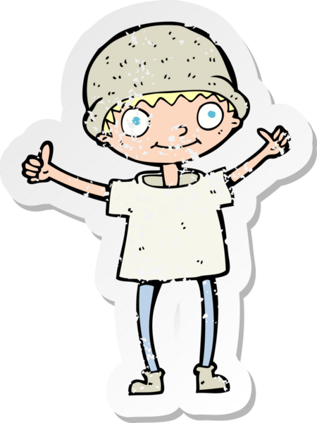 Bir insan tarafından çizilmiş olumlu bir tavrı olan karikatürcü bir çocuğun gerilimli geçmiş yapıştırması.