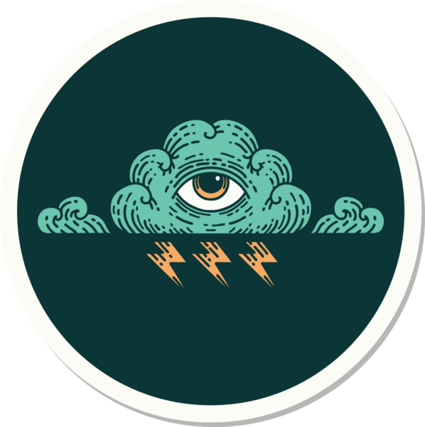 Her şeyi gören bir insan tarafından çizilmiş geleneksel bir dövme çıkartması.