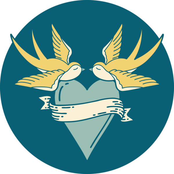 Kırlangıçların ikonik dövme şekli ve bir insan tarafından çizilmiş bir kalp.