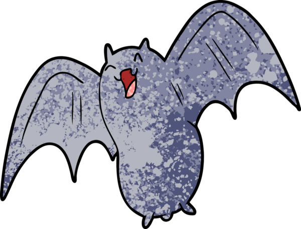 Bir insan tarafından çizilmiş ürkütücü çizgi film yarasası.