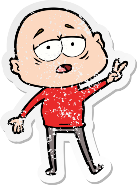 Bir insan tarafından çizilmiş yorgun ve kel bir adamın sıkıntılı çıkartması.