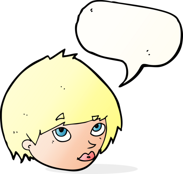 Bir insan tarafından çizilmiş konuşma baloncuğuyla yukarı bakan bir kadın yüzü.