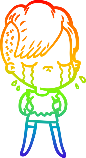 Gökkuşağının gradyan çizimi bir insan tarafından çizilmiş ağlayan bir kız çizgi filmi.