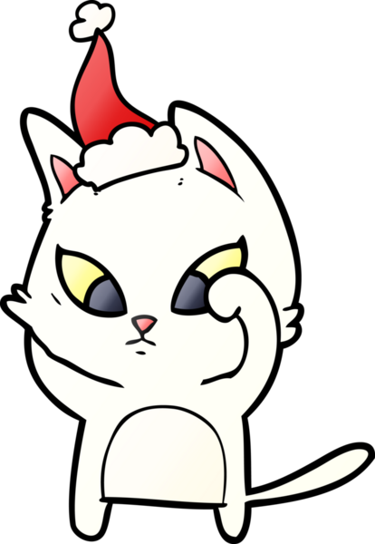 Bir insanın çizdiği Noel Baba şapkası takan bir kedinin gradyan çizimi.