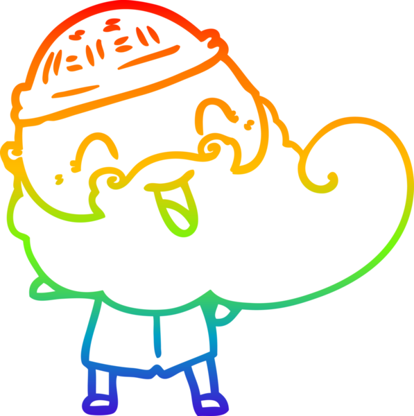 Gökkuşağı gradyan çizgisi sakallı mutlu bir adam ve bir insan tarafından çizilmiş kış şapkası.