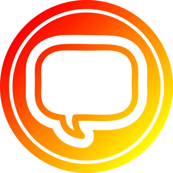 Bir insan tarafından çizilen sıcak gradyan bitiş ile konuşma kabarcığı dairesel simgesi