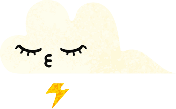 Bir insan tarafından çizilmiş bir gök gürültüsü bulutunun retro çizim tarzı karikatürü