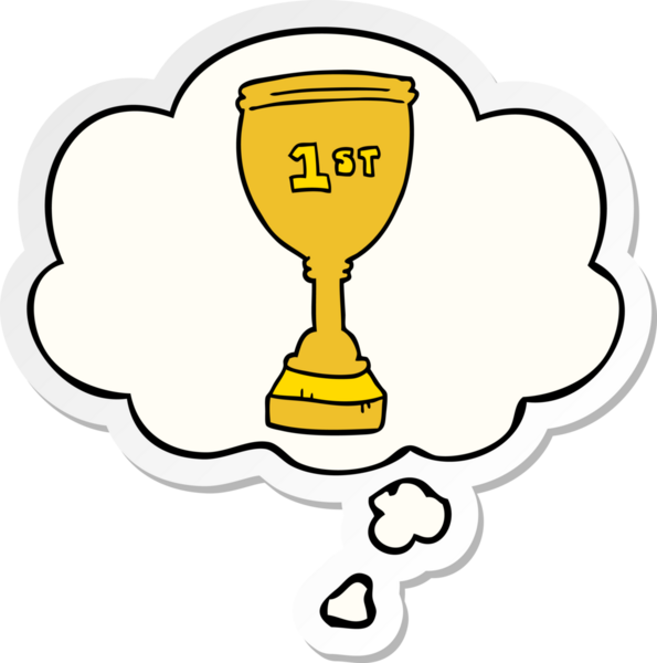 Düşünce baloncuklu spor kupası insan tarafından çizilmiş bir çıkartma.