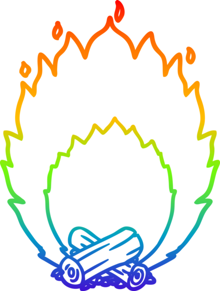 Gökkuşağı gradyan çizgi çizimi bir insan tarafından çizilmiş bir kamp ateşi