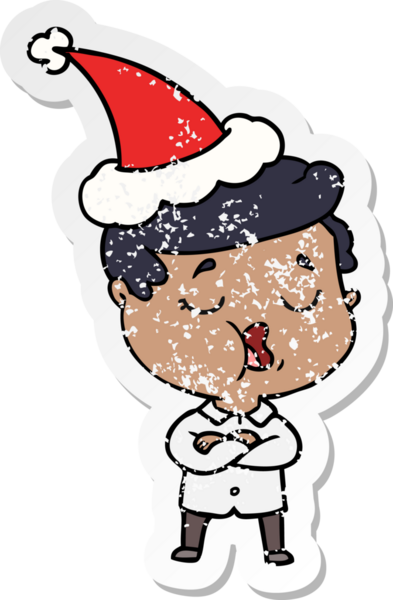 Bir insanın çizdiği Noel Baba şapkasıyla konuşan bir adamın sıkıntılı çıkartması.
