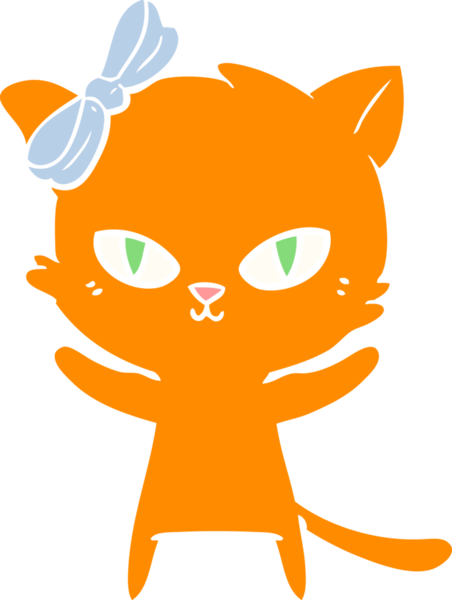 Sevimli düz renkli çizgi film kedisi bir insan tarafından çizilmiş.