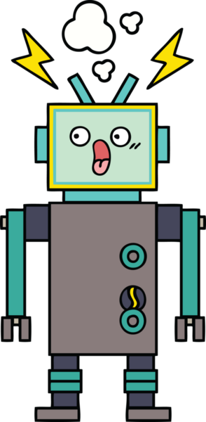 Bir insan tarafından çizilmiş sevimli bir robot karikatürü.