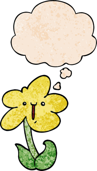 Bir insan tarafından çizilmiş grunge desenli düşünce baloncuğu olan karikatür çiçeği