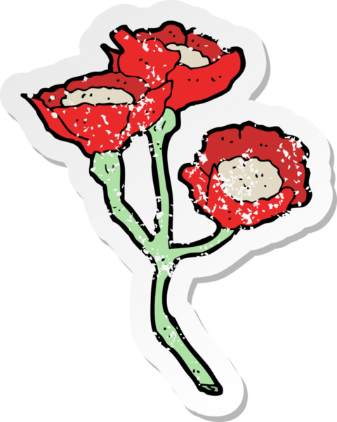 Bir insan tarafından çizilmiş karikatür çiçeğinin gerilmiş yapıştırması.