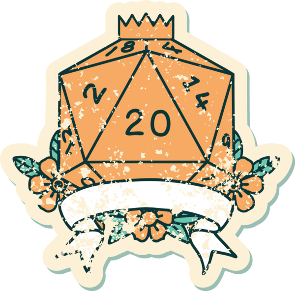 Retro Dövme Biçimi Doğal 20 kritik vuruş D20 zar bir insan tarafından çizildi