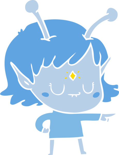 Bir insan tarafından çizilmiş düz renkli uzaylı kız çizgi filmi.