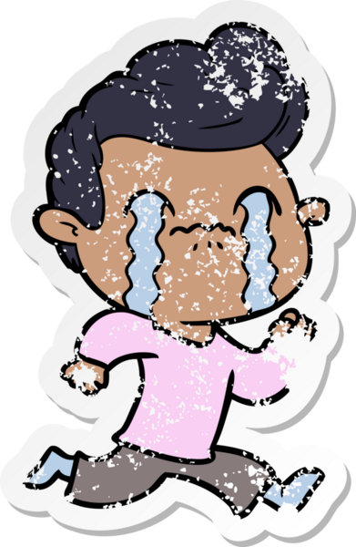 Bir insan tarafından çizilmiş ağlayan bir karikatürcünün sıkıntılı çıkartması.