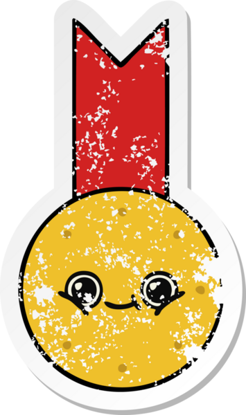 Bir insan tarafından çizilmiş şirin bir altın madalyanın sıkıntılı çıkartması.