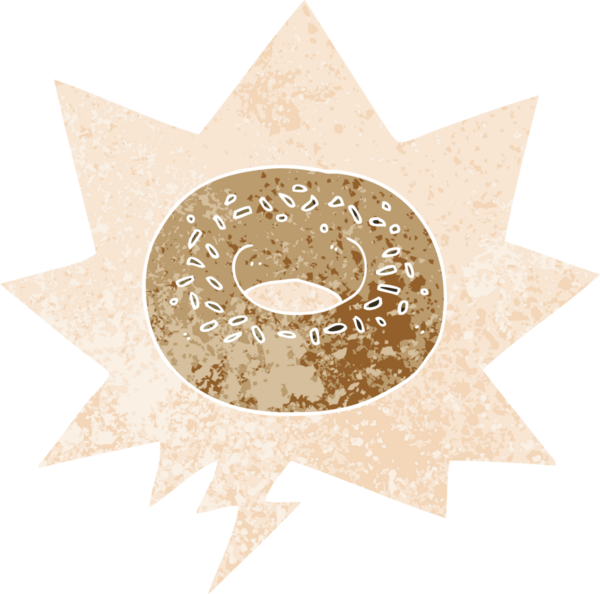 grunge 'da konuşma baloncuğu olan çizgi film donutu bir insan tarafından çizilmiş tedirgin geçmiş dokuma tarzı