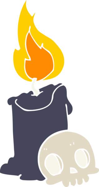 Bir insan tarafından çizilmiş düz renkli kafatası ve mum.