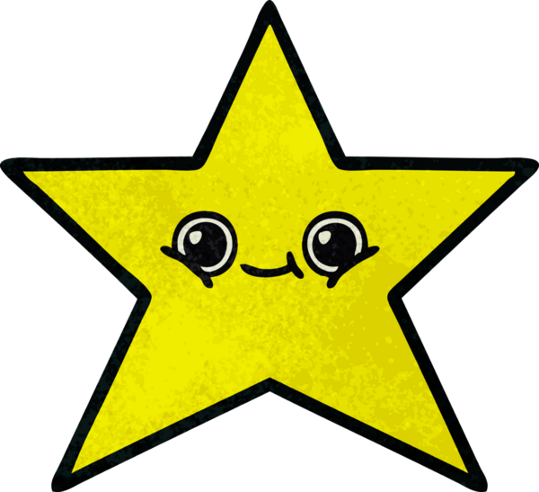 Bir insan tarafından çizilmiş altın yıldızın retro grunge desenli karikatürü