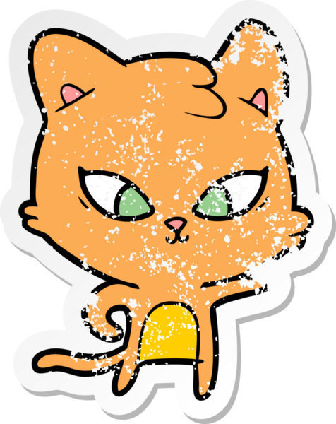 Bir insan tarafından çizilmiş şirin bir çizgi film kedisinin sıkıntılı çıkartması.