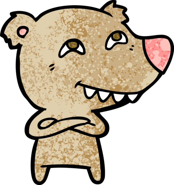 Bir insan tarafından çizilmiş dişleri gösteren çizgi film ayısı.