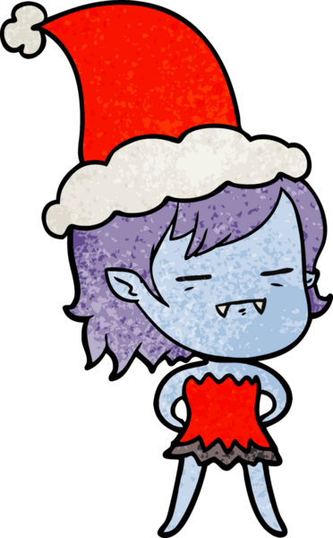 Bir insan tarafından çizilmiş Noel Baba şapkası giyen ölümsüz bir vampirin el çizimi karikatürü.