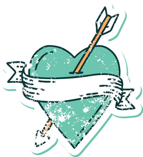 Bir insan tarafından çizilmiş ok kalp ve pankartın sembolik dövmeli görüntüsü