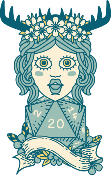 Retro Dövme Tarzı İnsan Druid Bir insan tarafından çizilmiş doğal yirmi zar ile