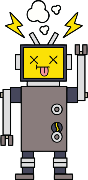 Bir insan tarafından çizilmiş sevimli bir robot karikatürü.